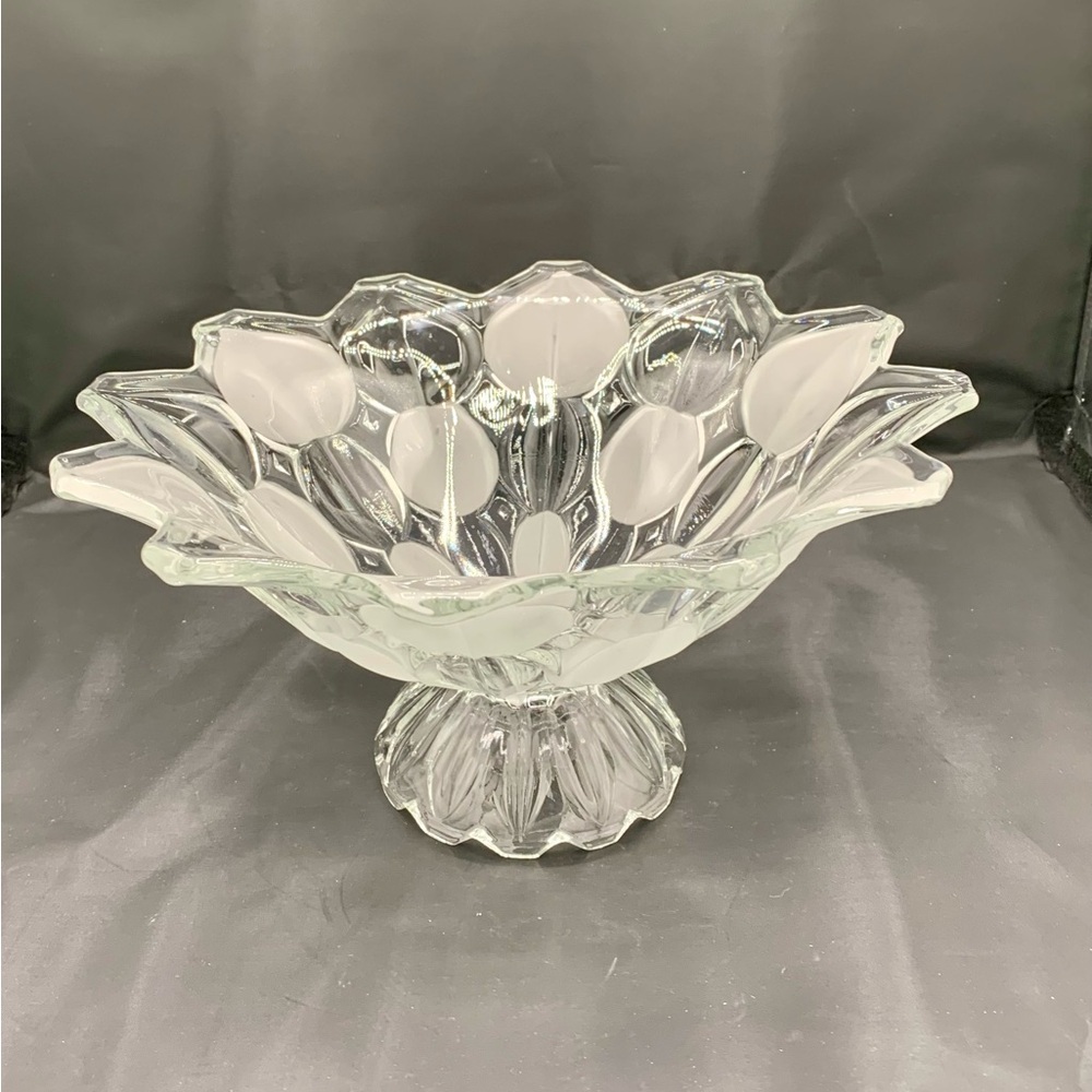 Vintage Carve Footed Glass Fruit Bowl